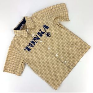 Tonka Boys' Yellow Plaid Short Sleeve Button Down Cotton Logo Shirt, 5
